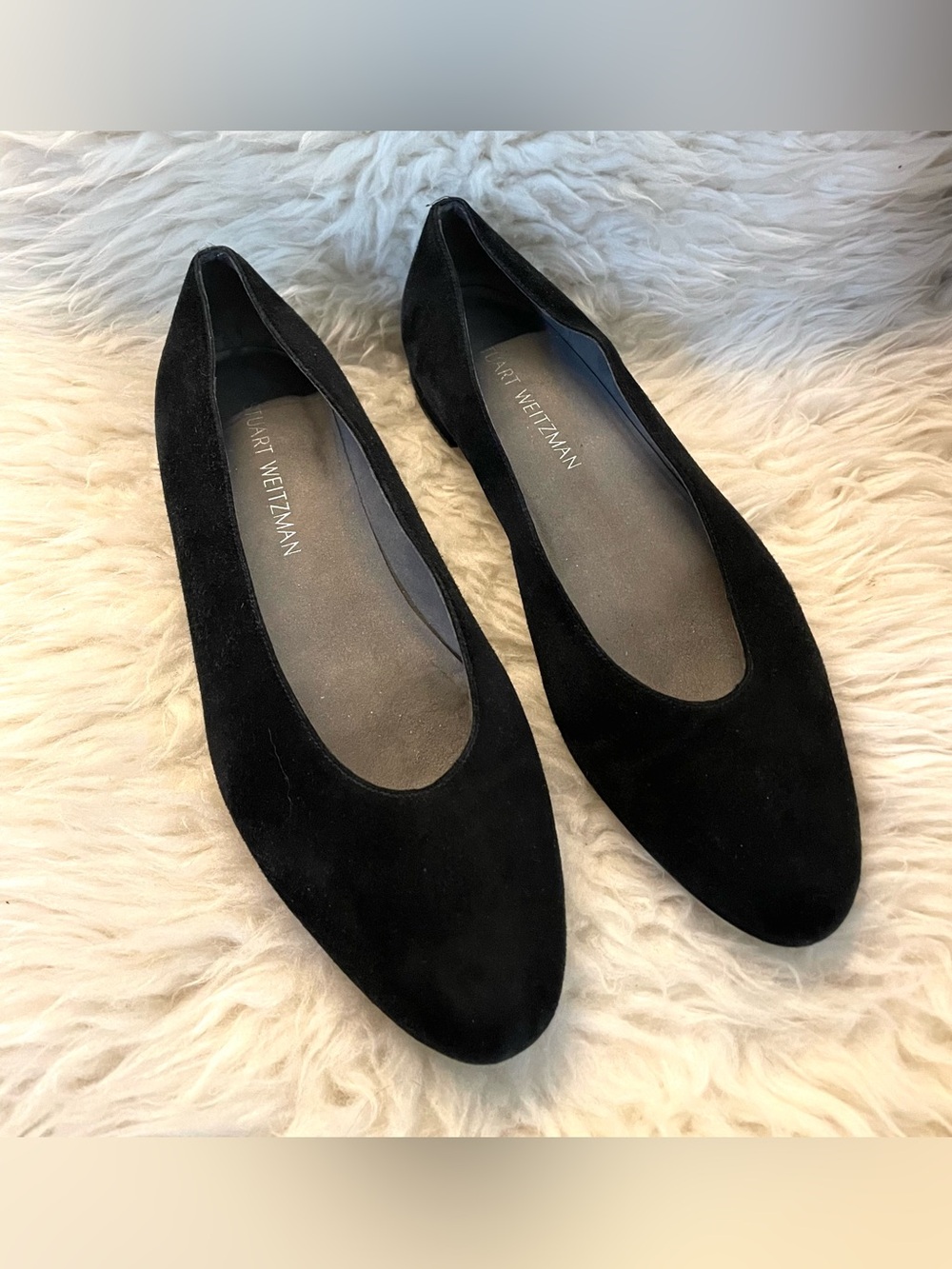 Stuart Weitzman Chic Black Suede Ballet Flats 9